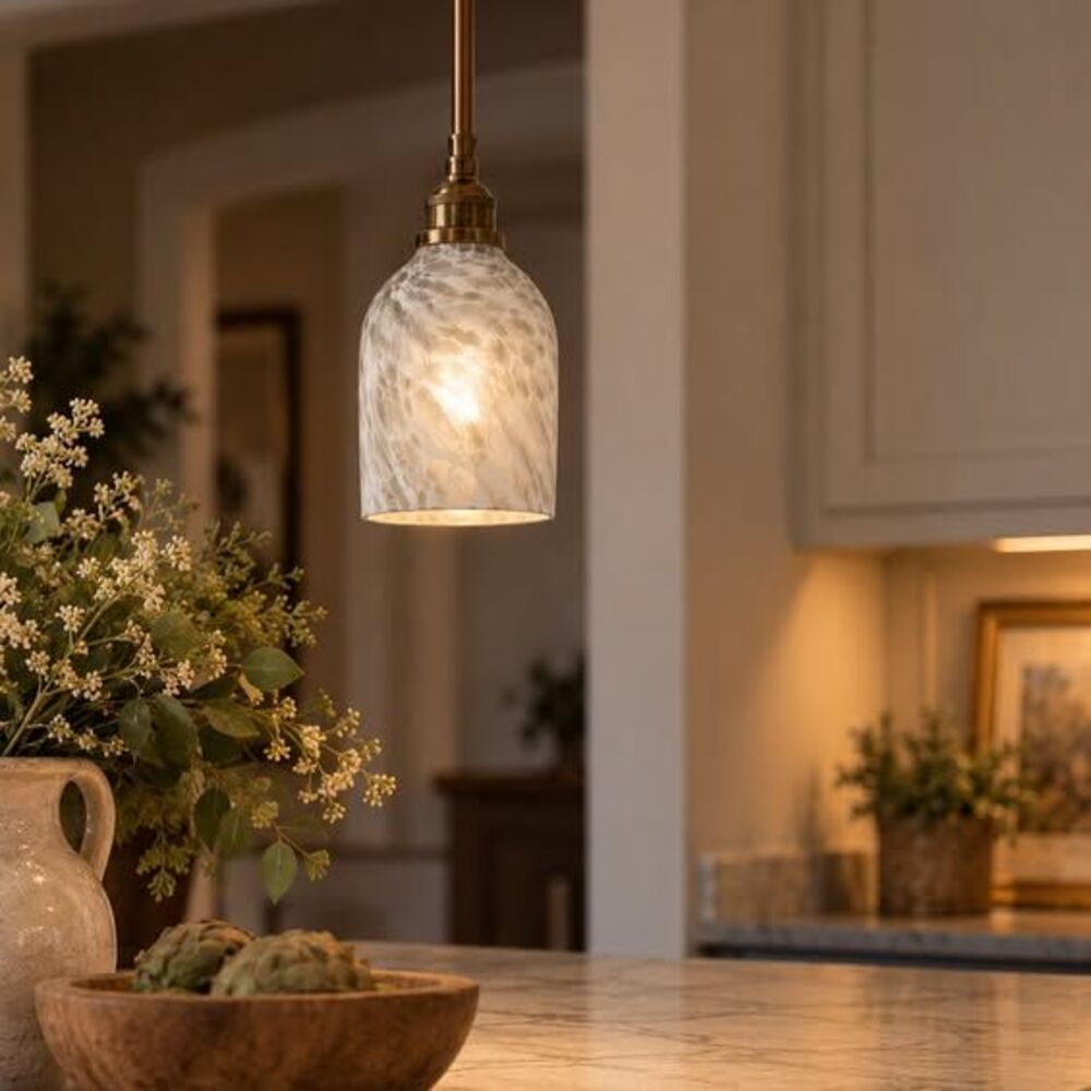 White Mottled Glass Replacement Light Shade Bell Shaped Swirl Glass Fixture Glob